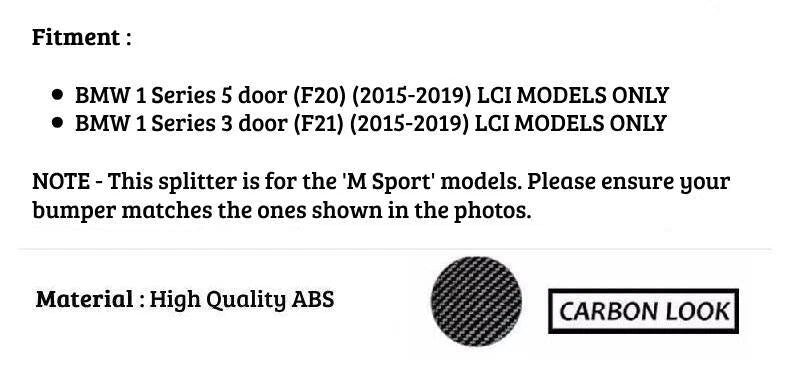 BMW 1 Series F20 F21 Rear Diffuser Lip Bumper 2015-2019 S Carbon Fibre