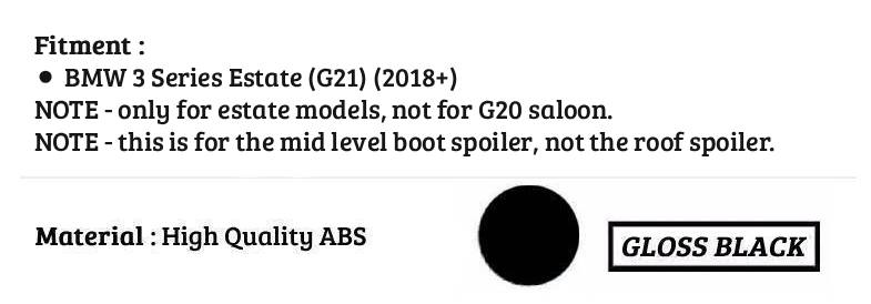 BMW 3 Series G21 Touring Estate Gloss Black Rear Boot Spoiler Mid Wing Lip Kit