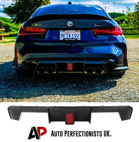 For BMW M3 M4 G80 G82 G83 Gloss Black Rear Diffuser Lip Valance Kit W/LED