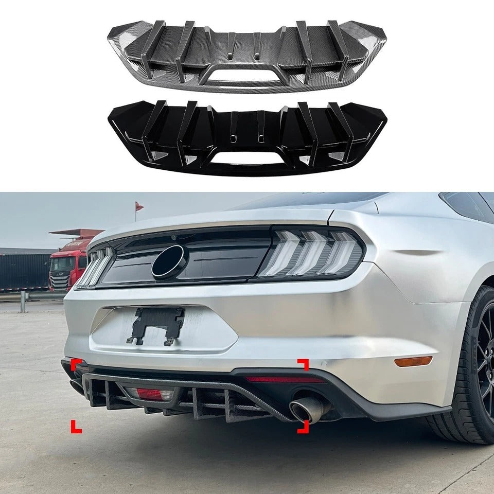 For Ford Mustang MK6.5 Gloss Black Rear Diffuser Lip Valance Bumper Body Kit 2018-23