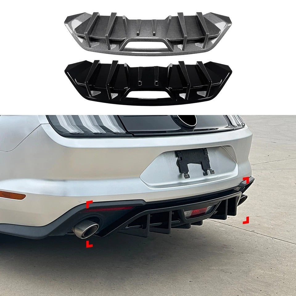 For Ford Mustang MK6.5 Gloss Black Rear Diffuser Lip Valance Bumper Body Kit 2018-23
