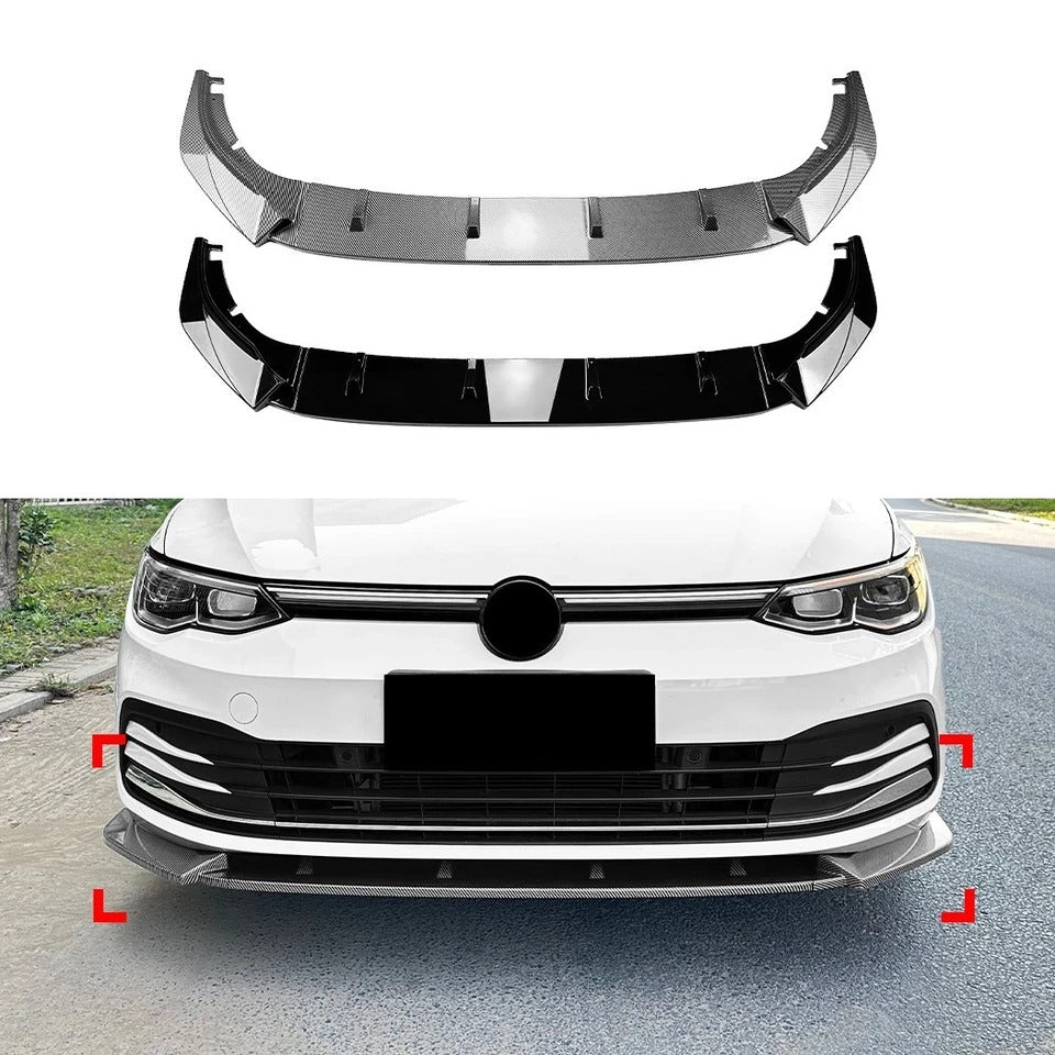 For VW Golf MK8 GTI GTD R Line Gloss Black Front Splitter Body Kit 2020+