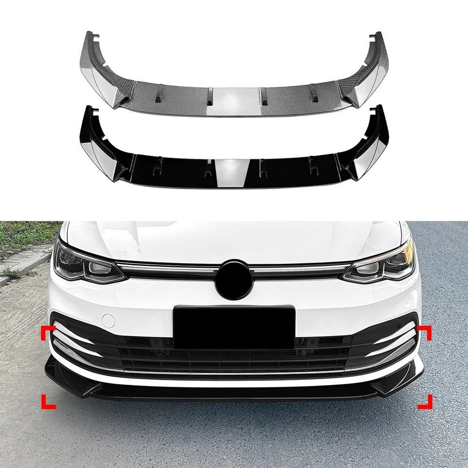 For VW Golf MK8 GTI GTD R Line Gloss Black Front Splitter Body Kit 2020+