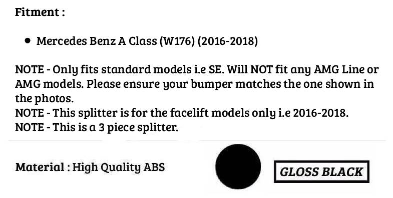 For Mercedes A Class W176 NON AMG Line Gloss Black Front Splitter Lip Facelift 16-18