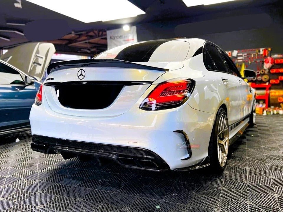 For Mercedes C Class W205 Gloss Black Rear Diffuser Lip Valance Kit 2019-21