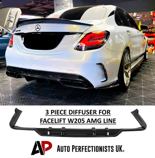 For Mercedes C Class W205 Gloss Black Rear Diffuser Lip Valance Kit 2019-21