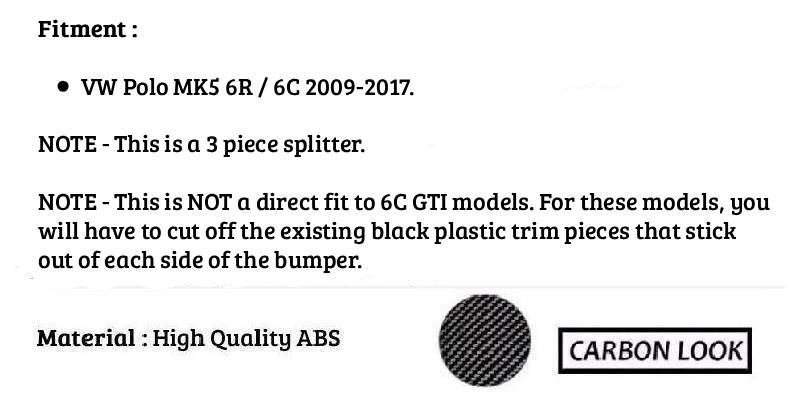 For VW Volkswagen Polo MK5 Front Splitter 2009-2017 Carbon Fibre