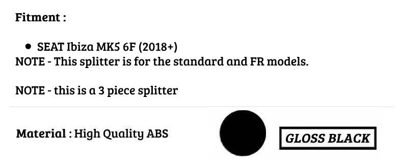 SEAT Ibiza 5dr MK5 6F Front Splitter 2018-2024 Gloss Black