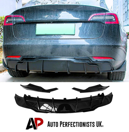 For Tesla Model 3 Gloss Black Rear Diffuser Lip Valance Bumper Body Kit 2017-2022