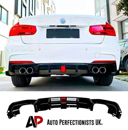 BMW 3 Series F30 F31 Gloss Black Rear Valance Diffuser Spoiler Lip Quad W/LED
