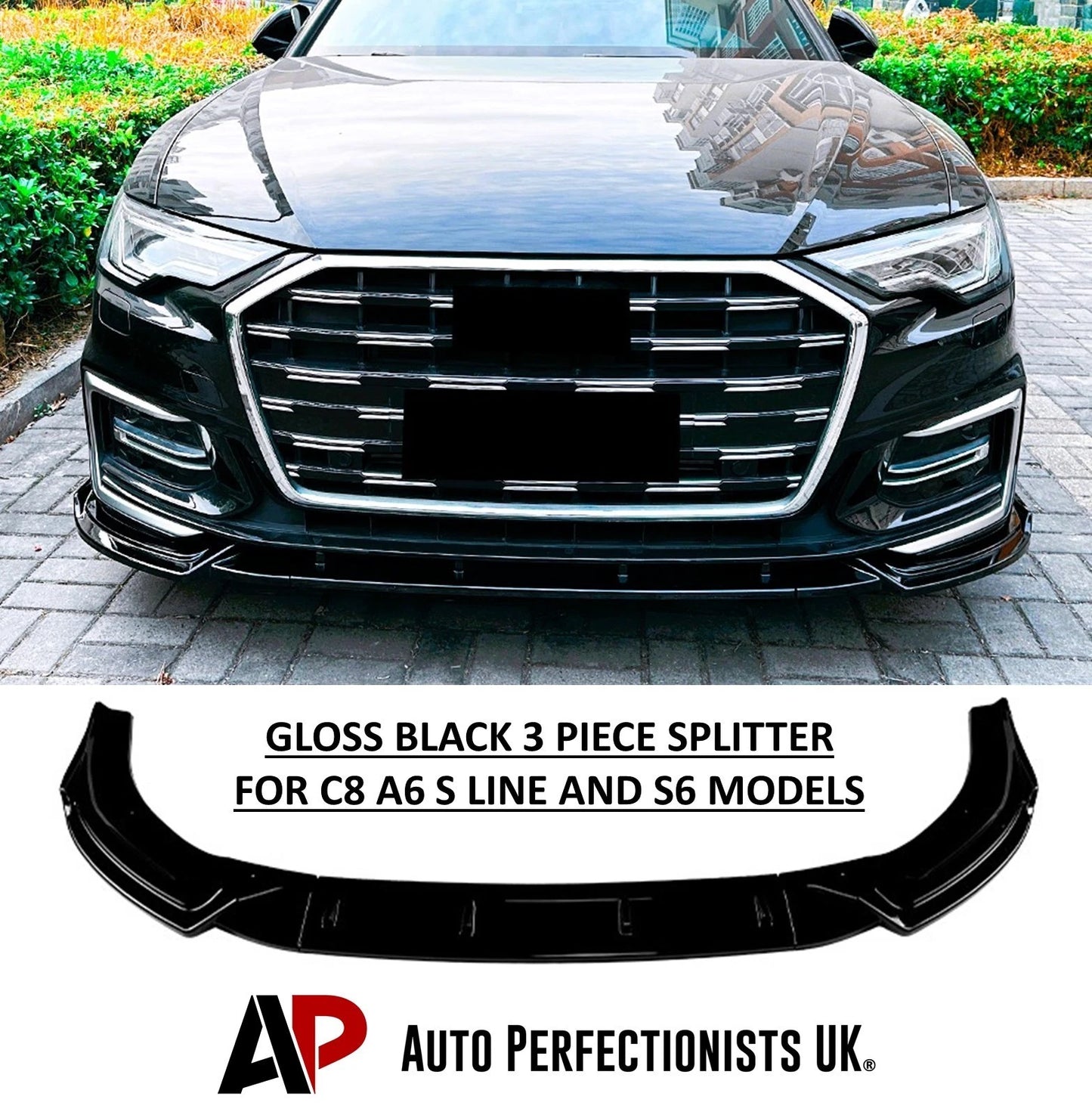 For Audi A6 S6 S Line C8 Gloss Black Front Splitter Body Kit 2018+