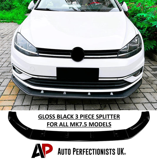 For VW Golf MK7.5 R GTD GTI TSI TDI Gloss Black Front Splitter Kit 16-20
