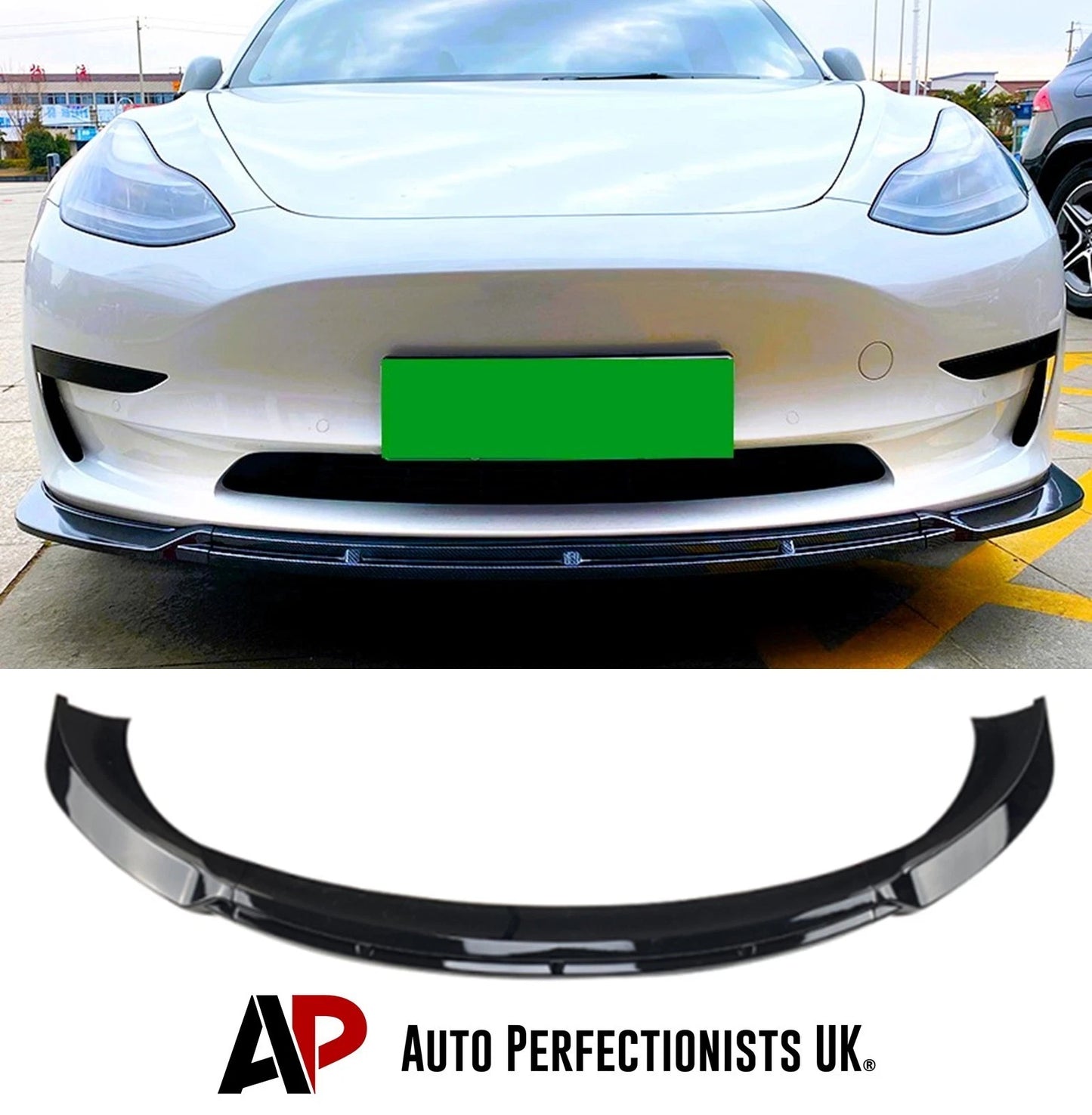 For Tesla Model 3 Gloss Black Front Splitter Body Kit Wing Aero 2017+