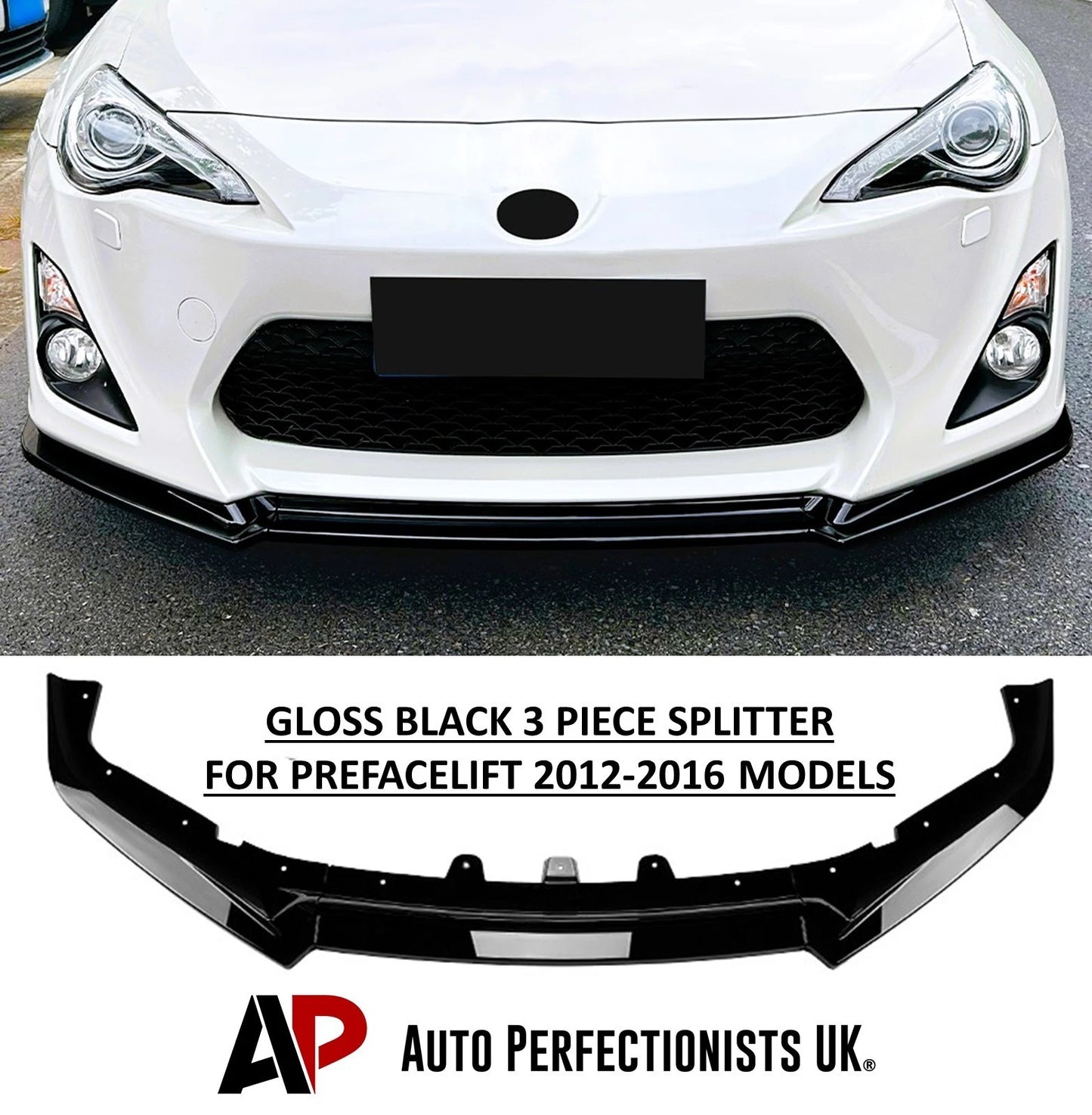 For Toyota GT86 Prefacelift Gloss Black Front Splitter Body Kit 12-16