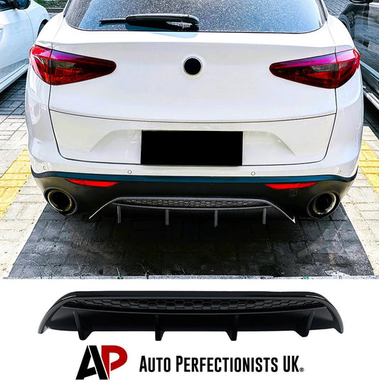 For Alfa Romeo Stelvio Gloss Black Rear Diffuser Lip Valance Bumper Body Kit 2017+