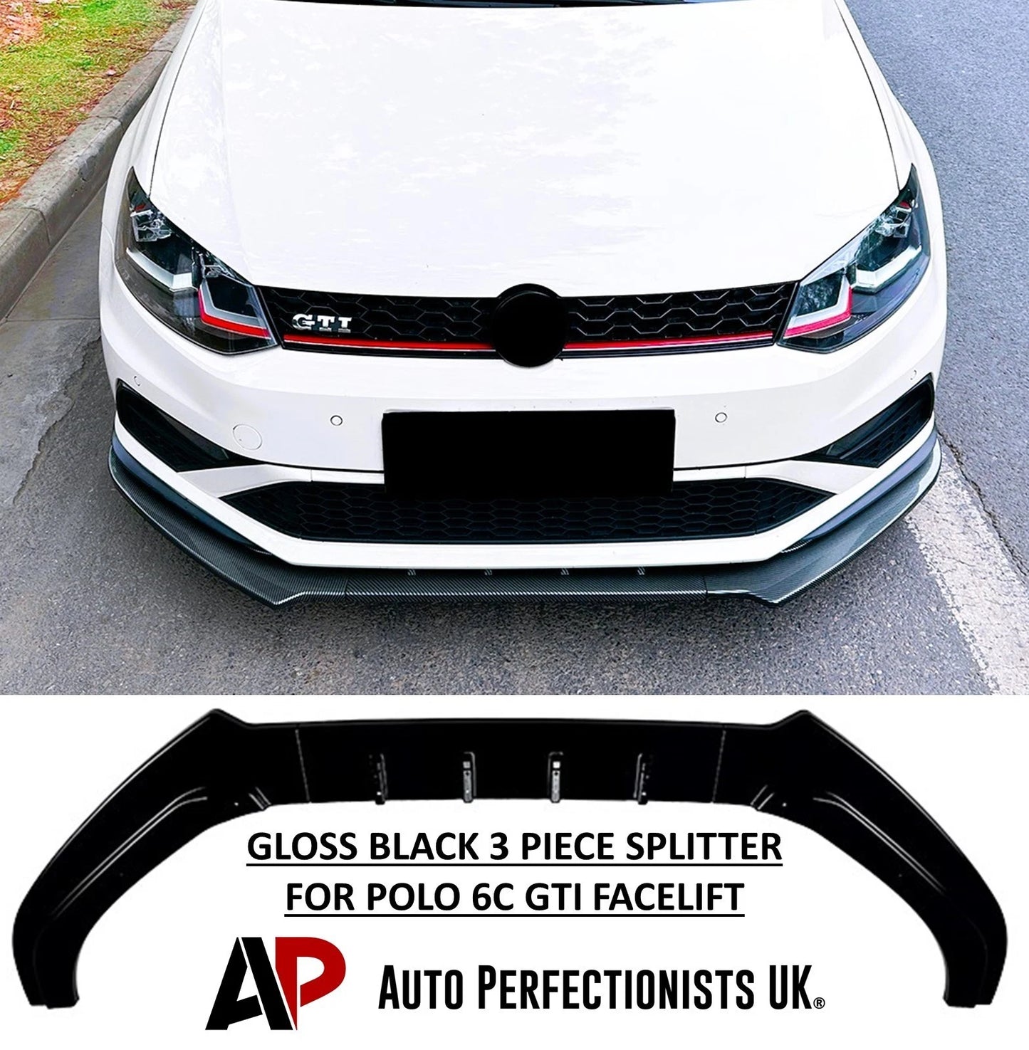 For VW Polo MK5 6C GTI Gloss Black Front Splitter Body Kit 2015-2018