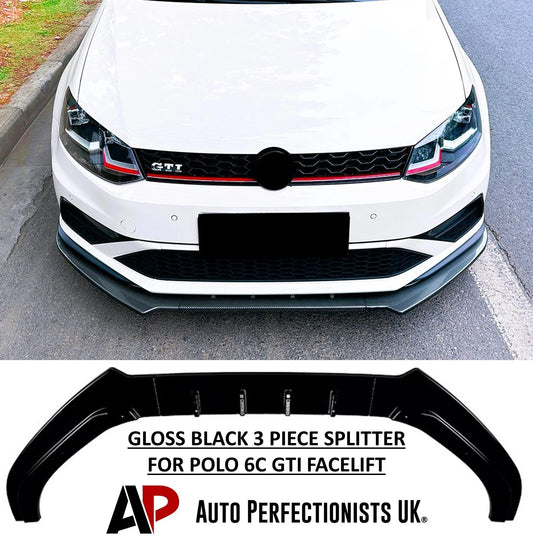 For VW Polo MK5 6C GTI Gloss Black Front Splitter Body Kit 2015-2018