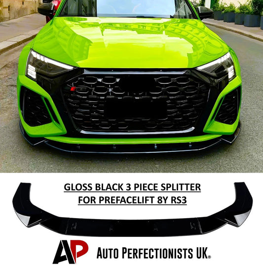 For Audi RS3 8Y Gloss Black Front Splitter Body Kit Prefacelift 2020-24