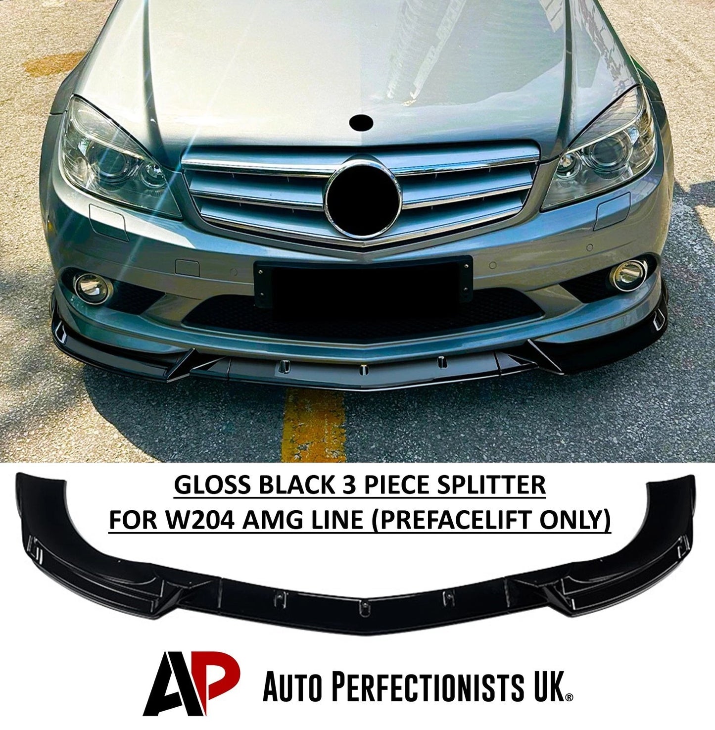 For Mercedes C Class W204 AMG Line Gloss Black Front Splitter Spoiler Lip 2007-2010
