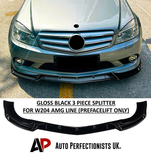 For Mercedes C Class W204 AMG Line Gloss Black Front Splitter 2007-2010