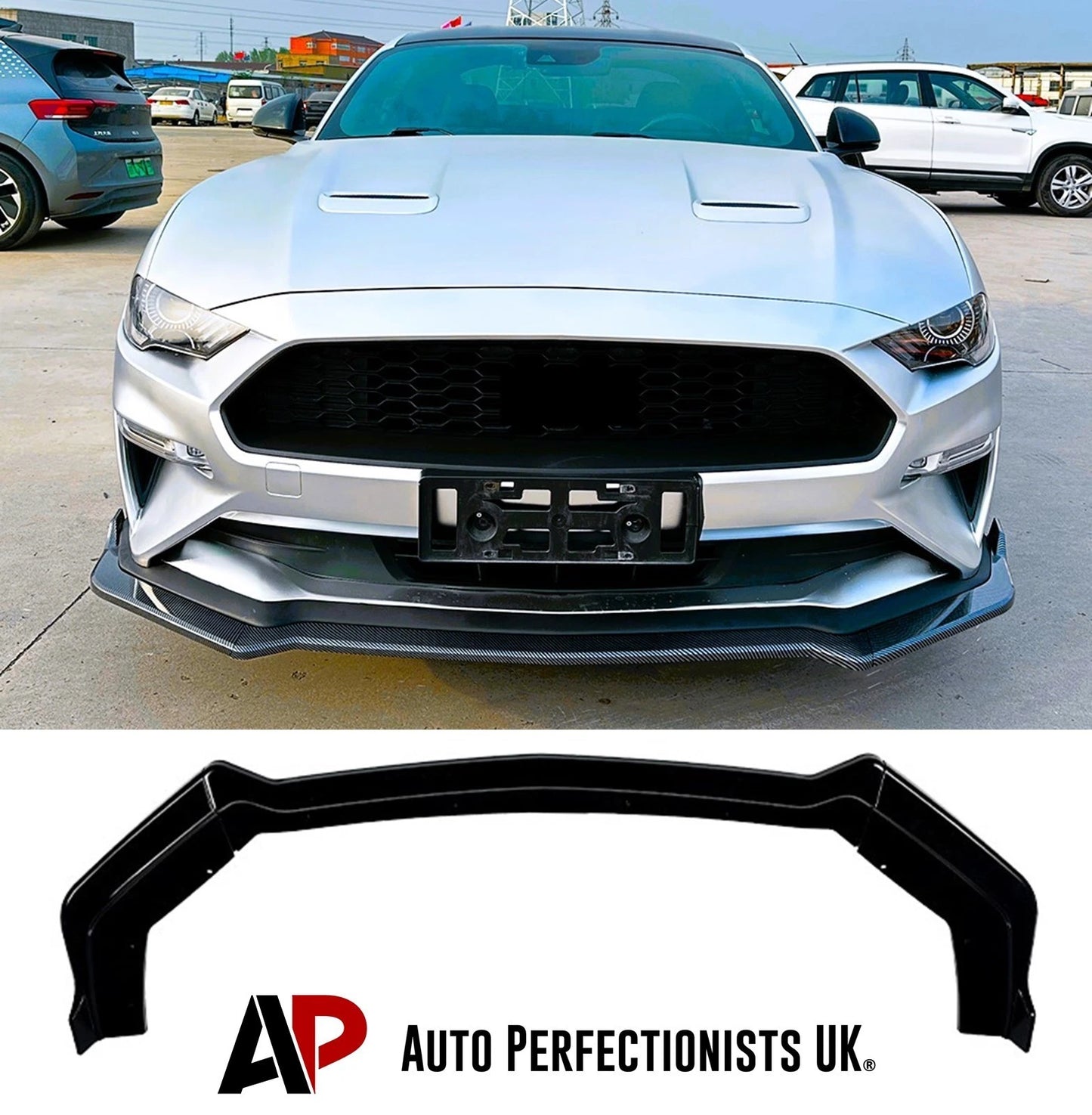 For Ford Mustang MK6.5 Gloss Black Front Splitter Body Kit Wing 2018-23