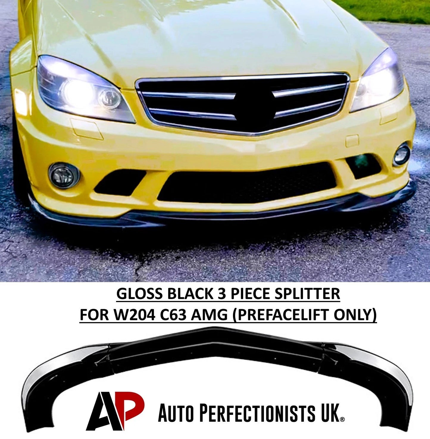 For Mercedes C63 AMG W204 Prefacelift Gloss Black Front Splitter 2007-10