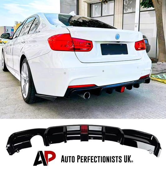 BMW 3 Series F30 F31 Gloss Black Rear Valance Diffuser Spoiler Lip Single W/LED