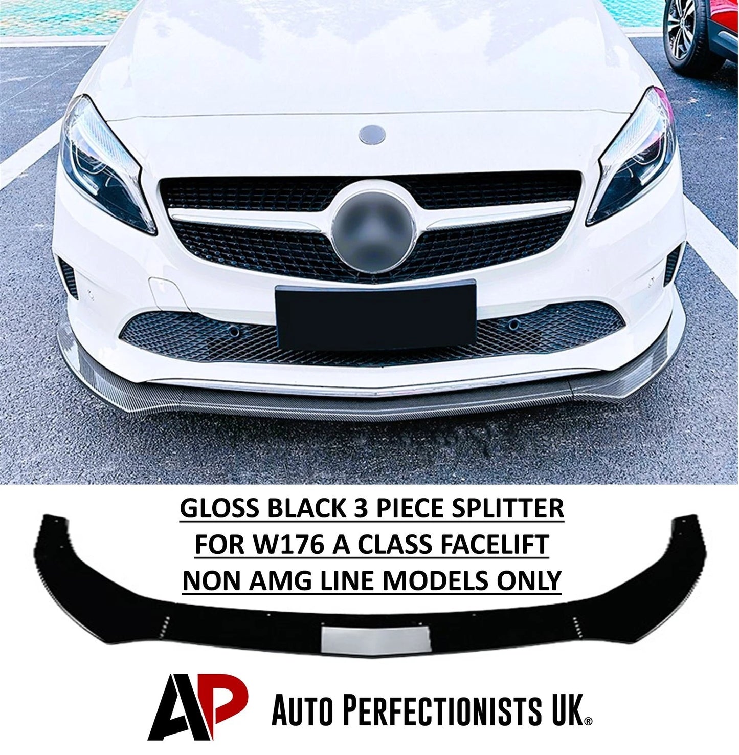 For Mercedes A Class W176 NON AMG Line Gloss Black Front Splitter Lip Facelift 16-18