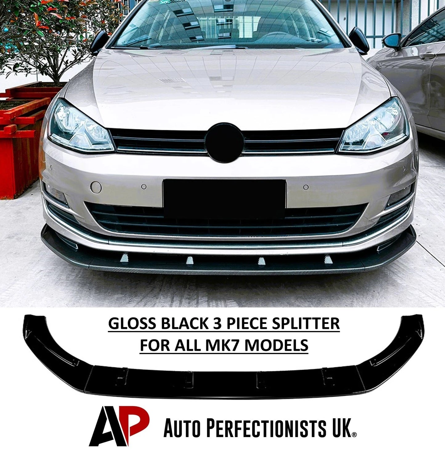 For VW Golf MK7 R GTD GTI TSI TDI Gloss Black Front Splitter Lip Kit 2013-16