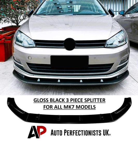 For VW Golf MK7 R GTD GTI TSI TDI Gloss Black Front Splitter Lip Kit 2013-16
