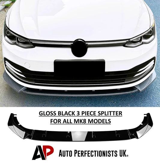 For VW Golf MK8 GTI GTD R Line Gloss Black Front Splitter Body Kit 2020+