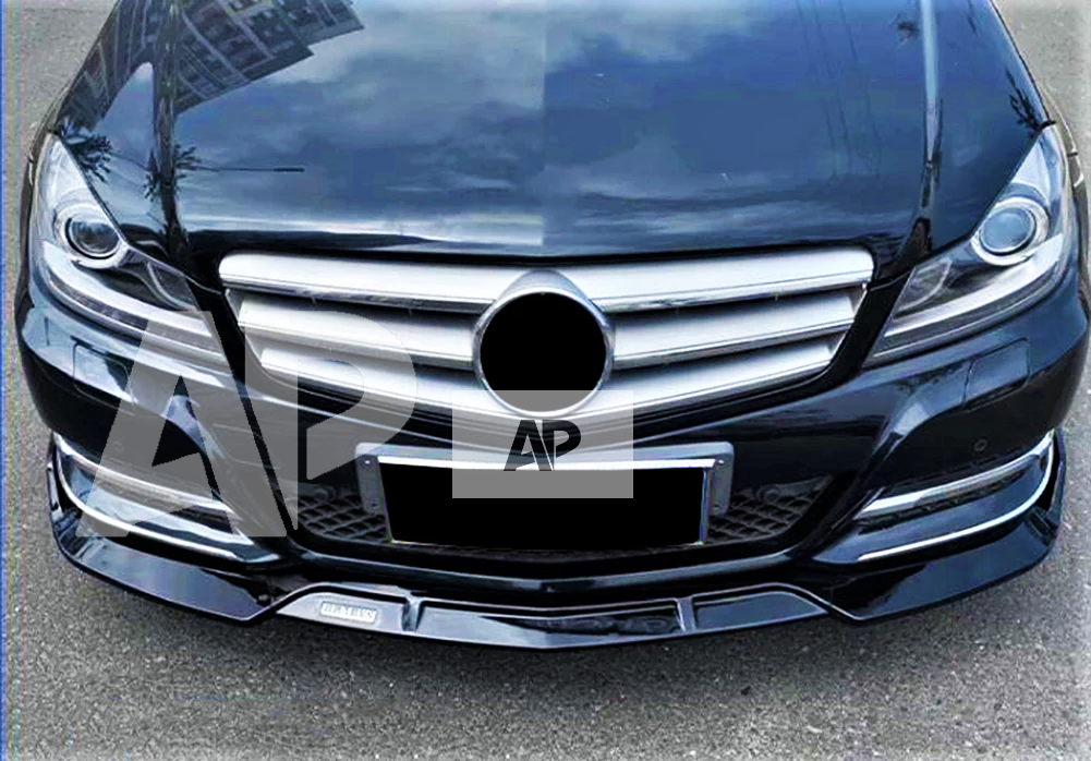 Mercedes C Class C63 AMG Brabus Style W204 Gloss Black Front Splitter Lip 11-15